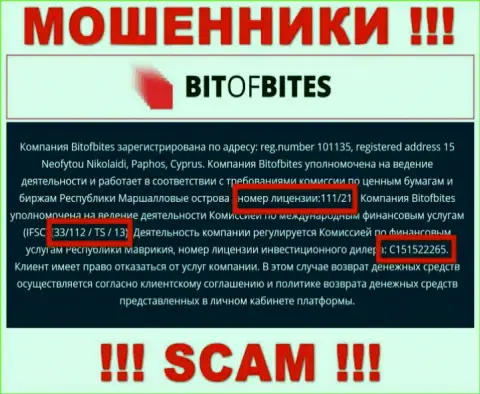 Лицензия, которую мошенники BitOfBites показали на своем веб-сайте
