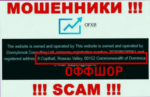Организация OFXB Io указывает на web-сервисе, что находятся они в оффшорной зоне, по адресу: 8 Copthall, Roseau Valley, 00152 Commonwealth of Dominica