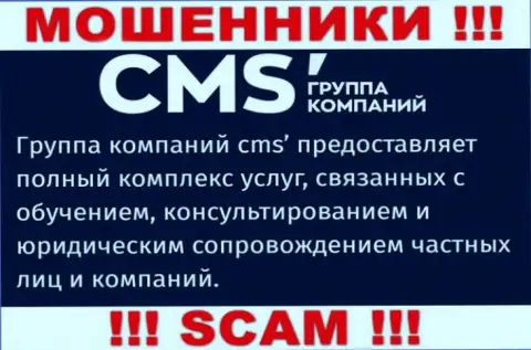 Довольно рискованно совместно работать с мошенниками CMS-Institute Ru, род деятельности которых Consulting