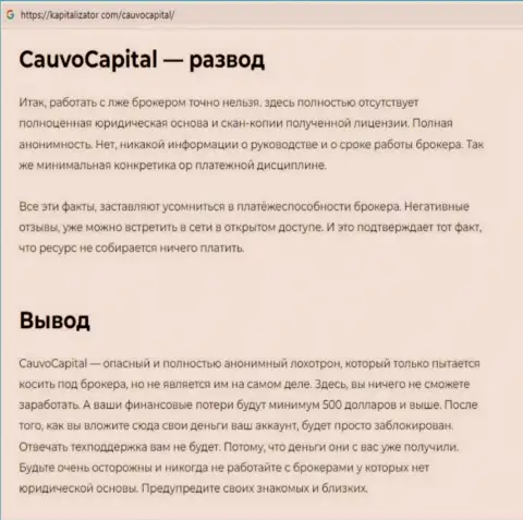 Обзор Cauvo Capital, что представляет из себя организация и какие отзывы ее реальных клиентов