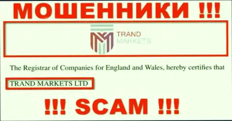 Юридическое лицо компании TrandMarkets - это TRAND MARKETS LTD, информация взята с официального сайта