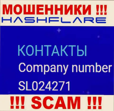 Номер регистрации, под которым официально зарегистрирована контора HashFlare: SL024271