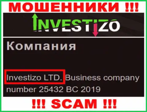 Сведения о юридическом лице Investizo на их официальном веб-сайте имеются - это Investizo LTD