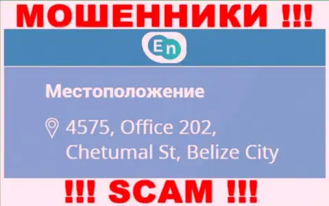 Юридический адрес махинаторов EN N в оффшоре - 4575, Office 202, Chetumal St, Belize City, представленная инфа предложена на их официальном сайте