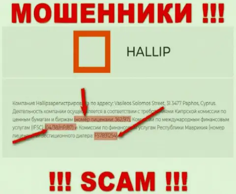 Не взаимодействуйте с мошенниками Халлип - существованием лицензионного документа, на сайте, заманивают людей