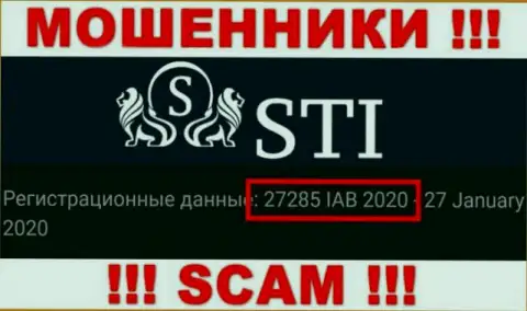 Номер регистрации StokOptions, который мошенники представили у себя на веб-странице: 27285 IAB 2020