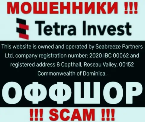 На ресурсе разводил Tetra-Invest Co написано, что они находятся в офшорной зоне - 8 Copthall, Roseau Valley, 00152 Commonwealth of Dominica, будьте весьма внимательны