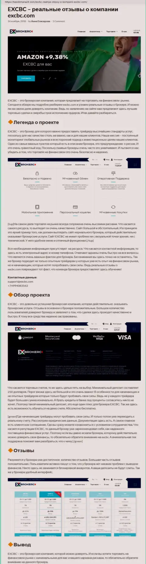 Точка зрения веб-сервиса BezObmana24 Com об ФОРЕКС дилинговой организации ЕХКБК Ком