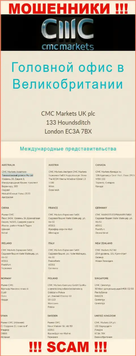На сайте конторы CMC Markets предоставлен фейковый адрес - это МОШЕННИКИ !