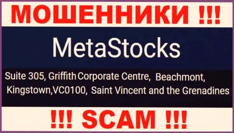 На официальном сайте MetaStocks предоставлен адрес указанной организации - Suite 305, Griffith Corporate Centre, Beachmont, Kingstown, VC0100, Saint Vincent and the Grenadines (оффшор)