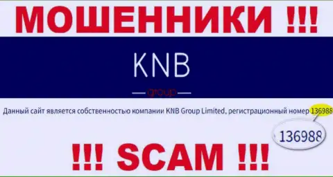Номер регистрации компании, владеющей KNB Group - 136988