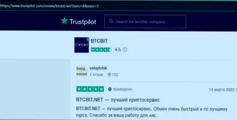 Точки зрения об деятельности обменного онлайн пункта BTCBit на сайте trustpilot com