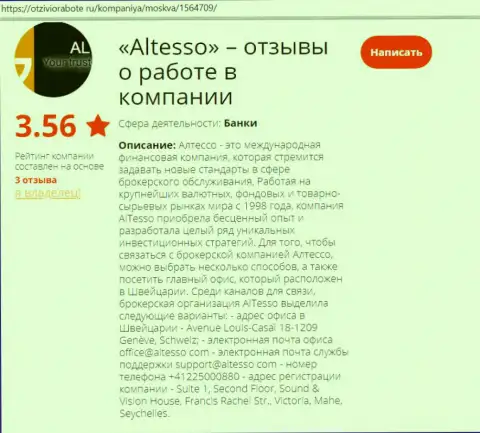 Сведения о Forex компании АлТессо на сервисе otzivi o rabote ru