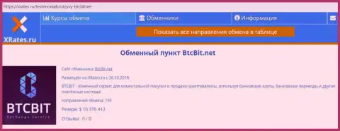 Краткая справочная информация об online-обменнике BTCBIT Net на интернет-сервисе хрэйтс ру