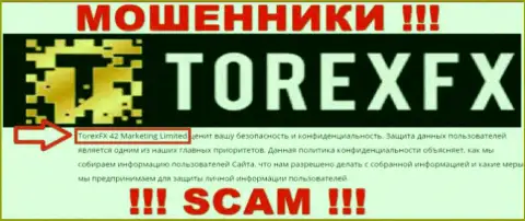 Юридическое лицо, которое владеет интернет мошенниками TorexFX - это TorexFX 42 Marketing Limited