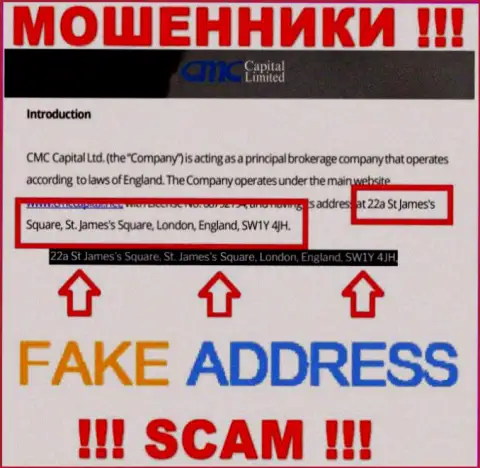 Размещенный официальный адрес компании СМС КАПИТАЛ ЛТД - это липа !!! Будьте бдительны, мошенники !!!
